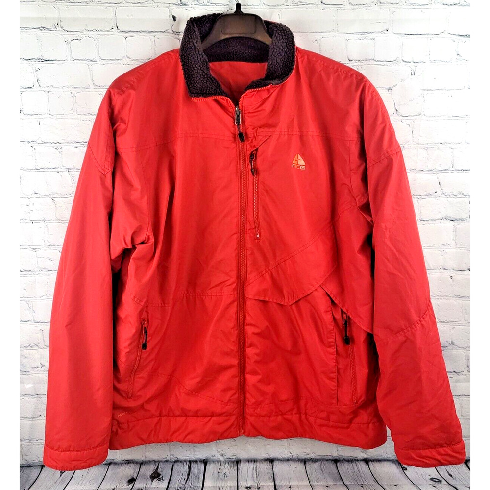 Nike Acg Reversible Jacket Blouson Bore Fleece Long Sleeve Red/Brown Mens Sz XXL